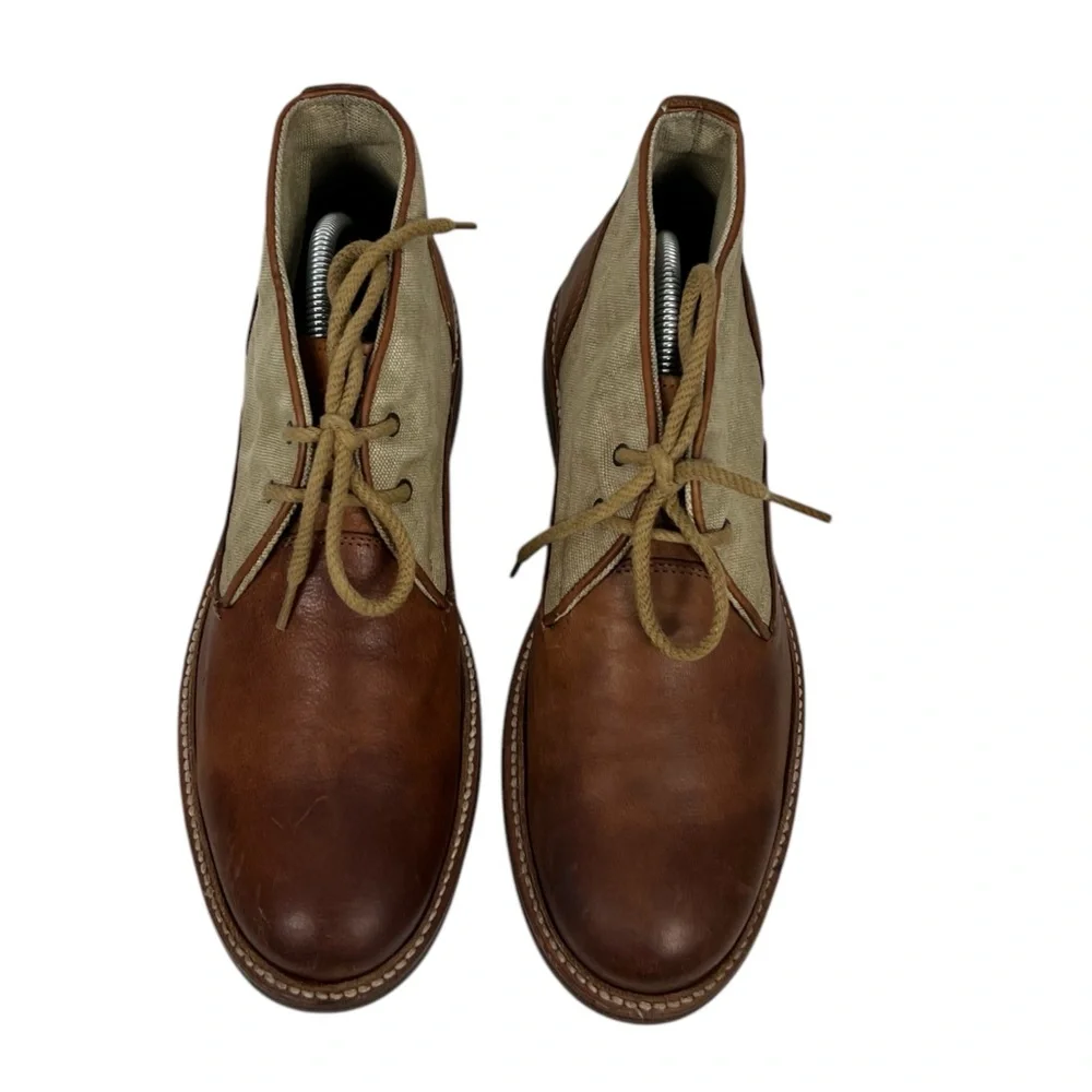 Frye Mens Boots 9.5 Brown Leather Canvas Chukka Desert Distressed Outdoor
